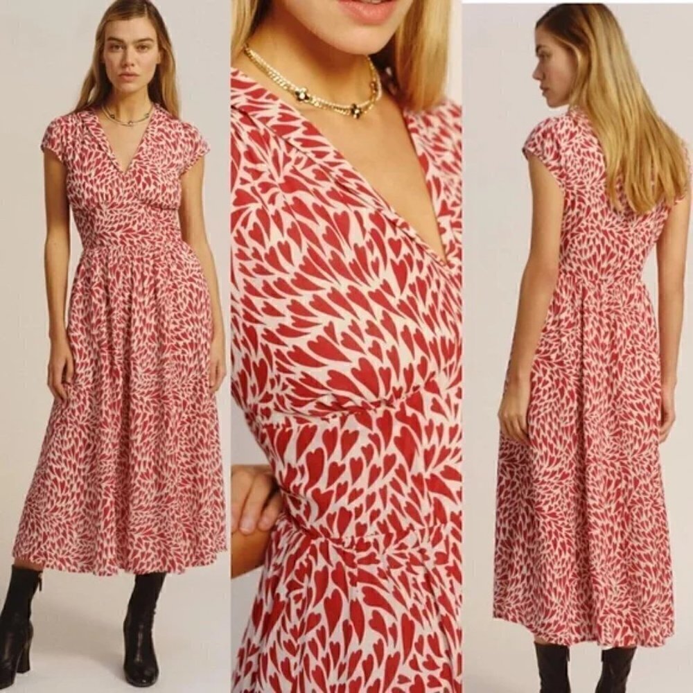 New Reformation Alisa Heart Print Midi Dress NWT Size 0